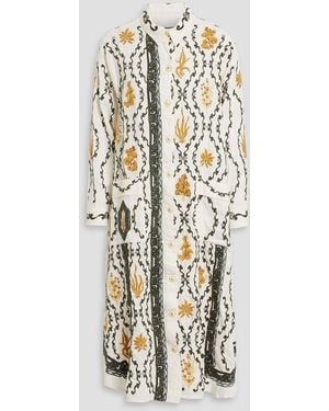 Agua Bendita Frida Calado Embroidered Linen Midi Shirt Dress - White