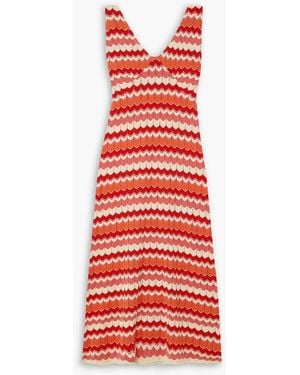 RIXO London Sandrine Striped Open-Knit Cotton Midi Dress - Red
