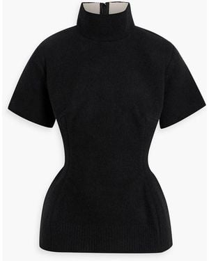 Marni Perforated Brushed Wool Peplum Top - Black