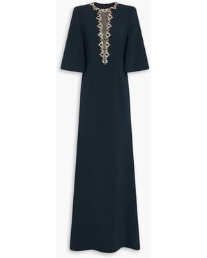Jenny Packham Crystal-embellished Tulle-trimmed Crepe Gown - Blue