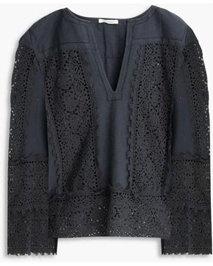 By Malene Birger Donna Macramé Lace-paneled Linen And Cotton-blend Blouse - Black