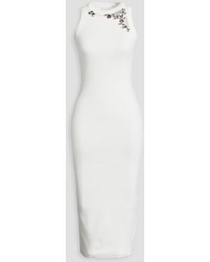 Area Embellished Cutout Ribbed Cotton-Blend Jersey Midi Dress - White