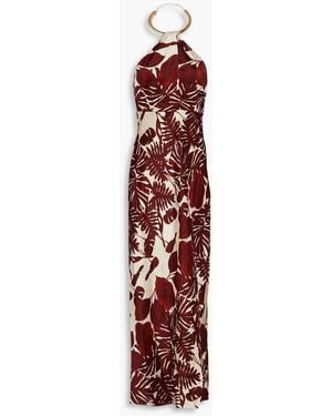 Nicholas Printed Satin Halterneck Gown - Red