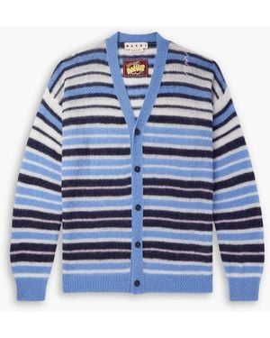 Marni Cardigan aus einer mohairmischung mit logostickerei und streifen - Blau