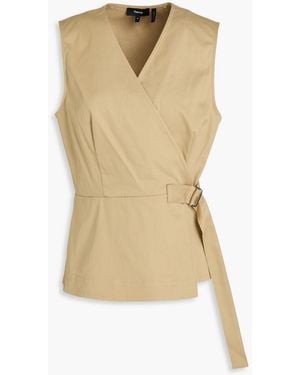 Theory Cotton-blend Twill Wrap Top - Metallic