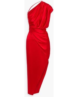Michelle Mason One-Shoulder Open-Back Silk-Satin Maxi Dress - Red