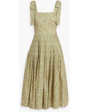 Mikael Aghal Bow-Detailed Floral-Print Cotton Midi Dress - Green
