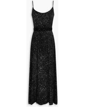 Costarellos Belted Glittered Vlevet Maxi Dress - Black