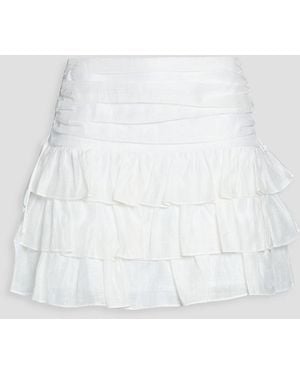 Sandro Tiered Linen-Blend Mini Skirt - White