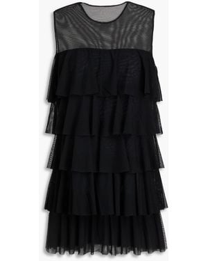 Norma Kamali Tiered Mesh Mini Dress - Black