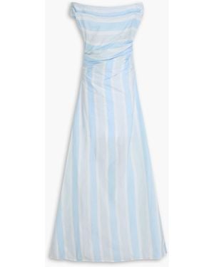 STAUD Lipari Draped Striped Poplin Maxi Dress - Blue