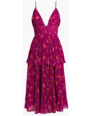 AMUR Gestuftes midikleid aus crêpe de chine mit falten - Lila