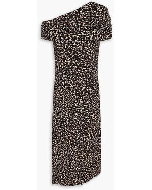 Diane von Furstenberg Schulterfreies midikleid "agustin" aus crêpe mit leopardenprint und raffungen - Mehrfarbig