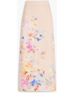 Zimmermann Floral-print Linen Midi Skirt - Pink