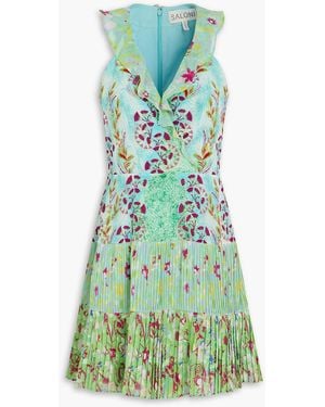 Saloni Wrap-Effect Printed Silk Crepe De Chine Mini Dress - Green