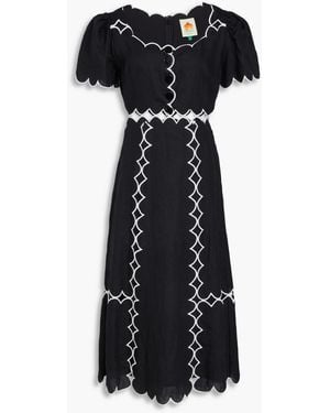 FARM Rio Embroidered Linen Midi Dress - Black