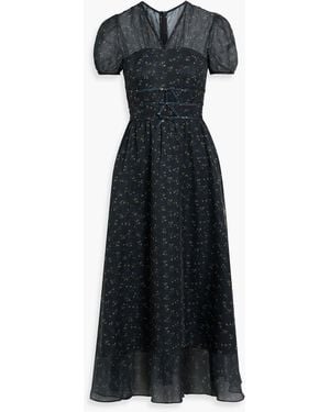 HVN Scarlett Layered Floral-Print Chiffon And Satin Midi Dress - Black