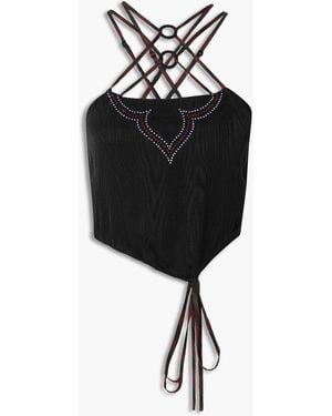 Ahluwalia Clover Cropped Crystal-embellished Moire Top - Black