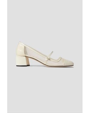 Jimmy Choo Elisa 45 Embellished Patent-Leather And Mesh Mary Jane Court Shoes - White
