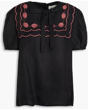 Saloni Marlowe Embellished Linen Top - Black