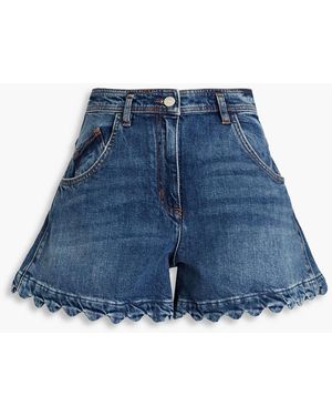 Maje Scalloped Denim Shorts - Blue