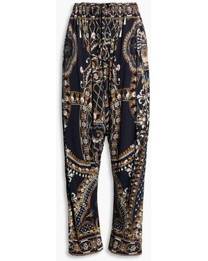 CAMILLA Printed Embellished Jersey Tapered Trousers - Black