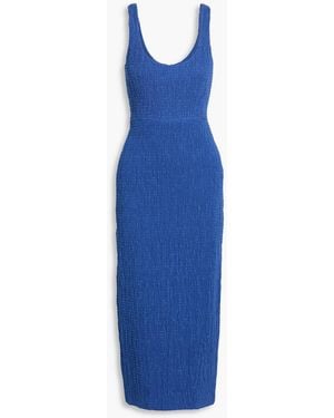 Gabriela Hearst Girard Shirred Linen Midi Dress - Blue