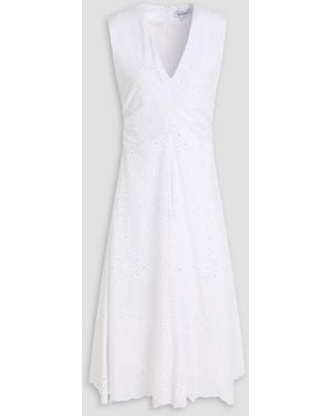 Veronica Beard Aven Ruched Broderie Anglaise Cotton Midi Dress - White