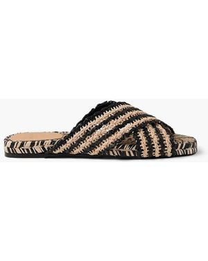 Castañer Pat Two-Tone Raffia Slides - Brown