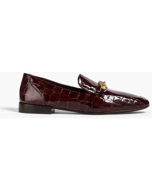 Tory Burch Jessa Embellished Croc-effect Leather Loafers - Brown