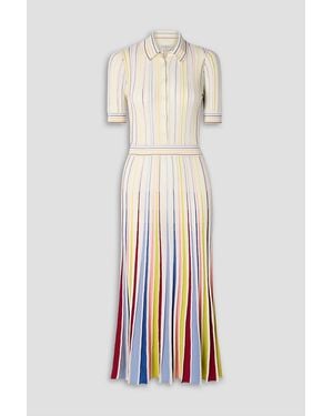 Gabriela Hearst Calypso Ribbed Striped Merino Wool Midi Dress - White