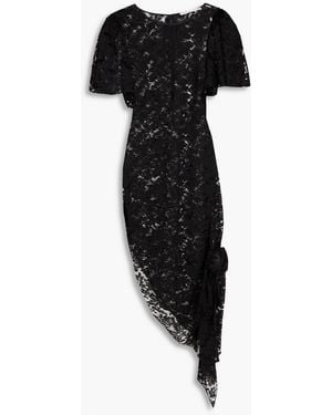 Alessandra Rich Asymmetric Floral-Appliquéd Lace Dress - Black