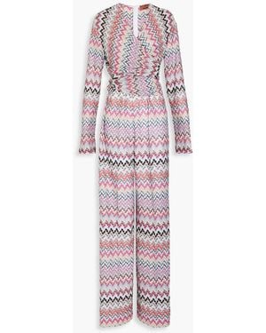 Missoni Wrap-effect Metallic Crochet-knit Jumpsuit - Pink