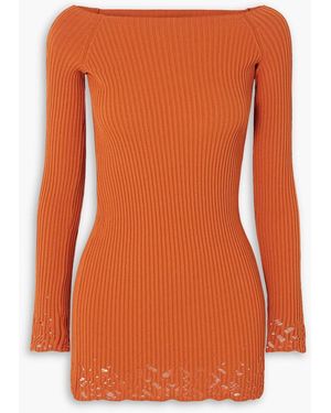 Zeynep Arcay Ajour Off-the-shoulder Distressed Ribbed-knit Mini Dress - Orange