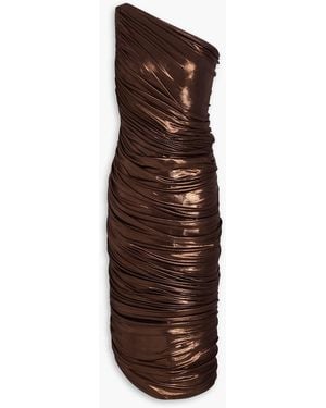 Norma Kamali Diana One-Shoulder Draped Lamé Gown - Brown