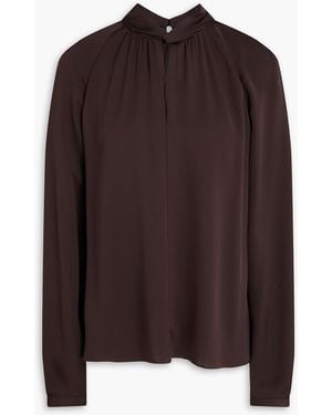 Theory Twisted Silk-Crepe Blouse - Brown