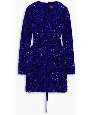 Quinn Ruched Sequined Stretch-velvet Mini Dress - Blue