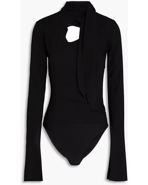 Petar Petrov Cutout Ruched Silk Crepe De Chine Bodysuit - Black