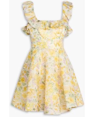 Zimmermann Ruffled Floral-print Linen And Silk-blend Gauze Mini Dress - Yellow