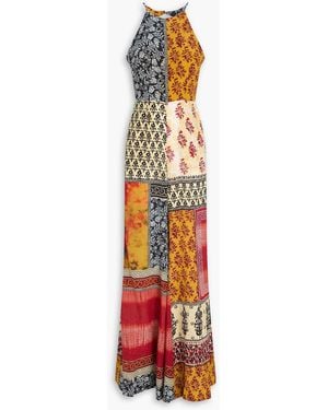 Saloni Printed Crepe De Chine Halterneck Wide-Leg Jumpsuit - White