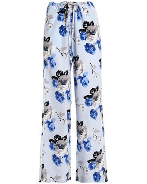 Theory Floral-Print Silk Wide-Leg Pants - Blue