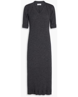 Brunello Cucinelli Bead-embellished Ribbed Wool Midi Dress - Black
