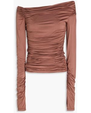 Helmut Lang Off-the-shoulder Ruched Satin-jersey Top - Brown