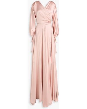 Rhea Costa Wrap-Effect Satin Gown - Pink