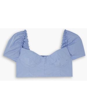 Emporio Sirenuse Kalitha Cropped Shirred Ruffled Cotton-poplin Top - Blue