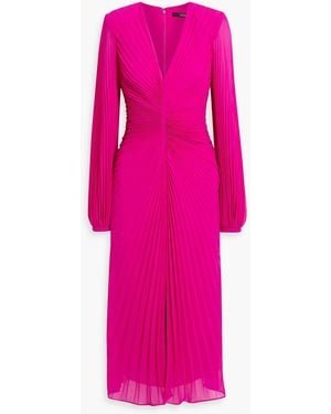 Badgley Mischka Plissé-Chiffon Midi Dress - Pink