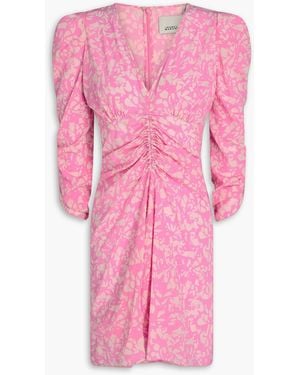 Isabel Marant Alinza Ruched Printed Silk-Blend Crepe Mini Dress - Pink