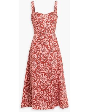 Veronica Beard Aila Floral-Print Linen Midi Dress - Red