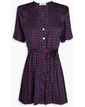 Sandro Pleated Printed Satin-twill Playsuit - Purple