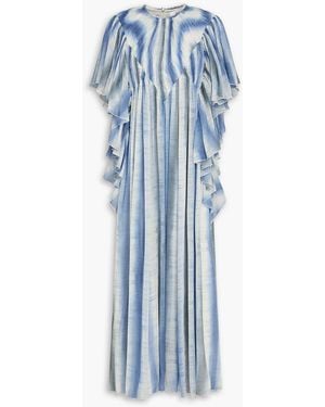 Chloé Ruffled Striped Wool-Gauze Maxi Dress - Blue